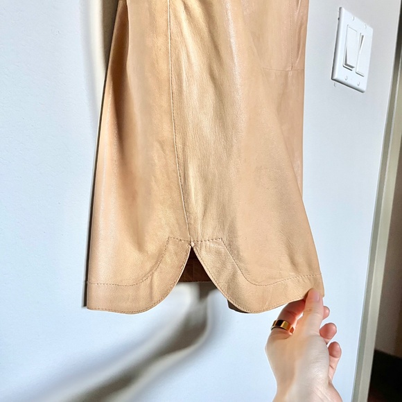 VINCE 100% Lamb Leather Sleeveless Tank Front Pocket Mini Shift Dress Tan Size 2 - Picture 4 of 15